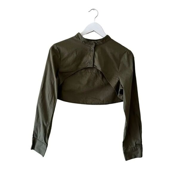 VETTA Tops - Vetta Olive Green Long Sleeves Button Down Cropped Top SZ S  #1971